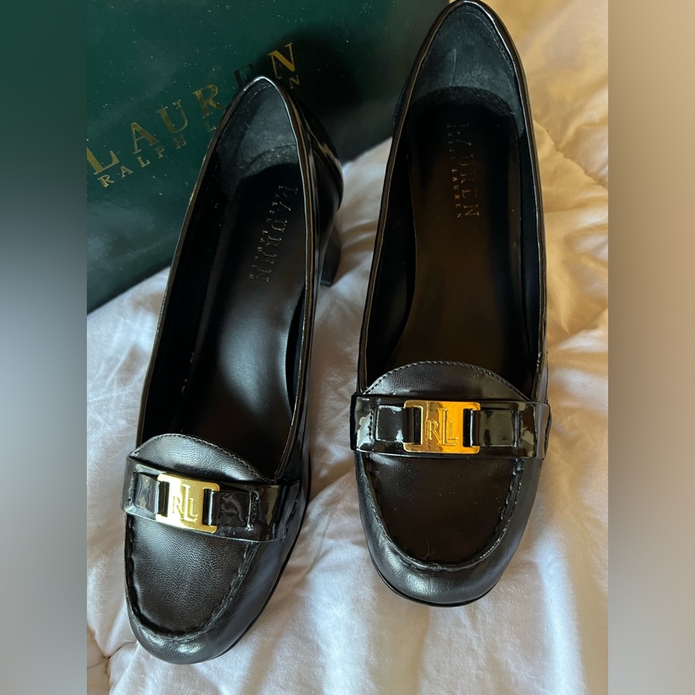 Ralph Lauren Women's Black and Gold Loafers